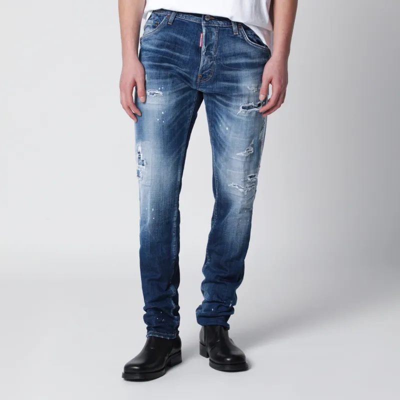 Slim Washed Blue Jeans With Rips made by DSQUARED2