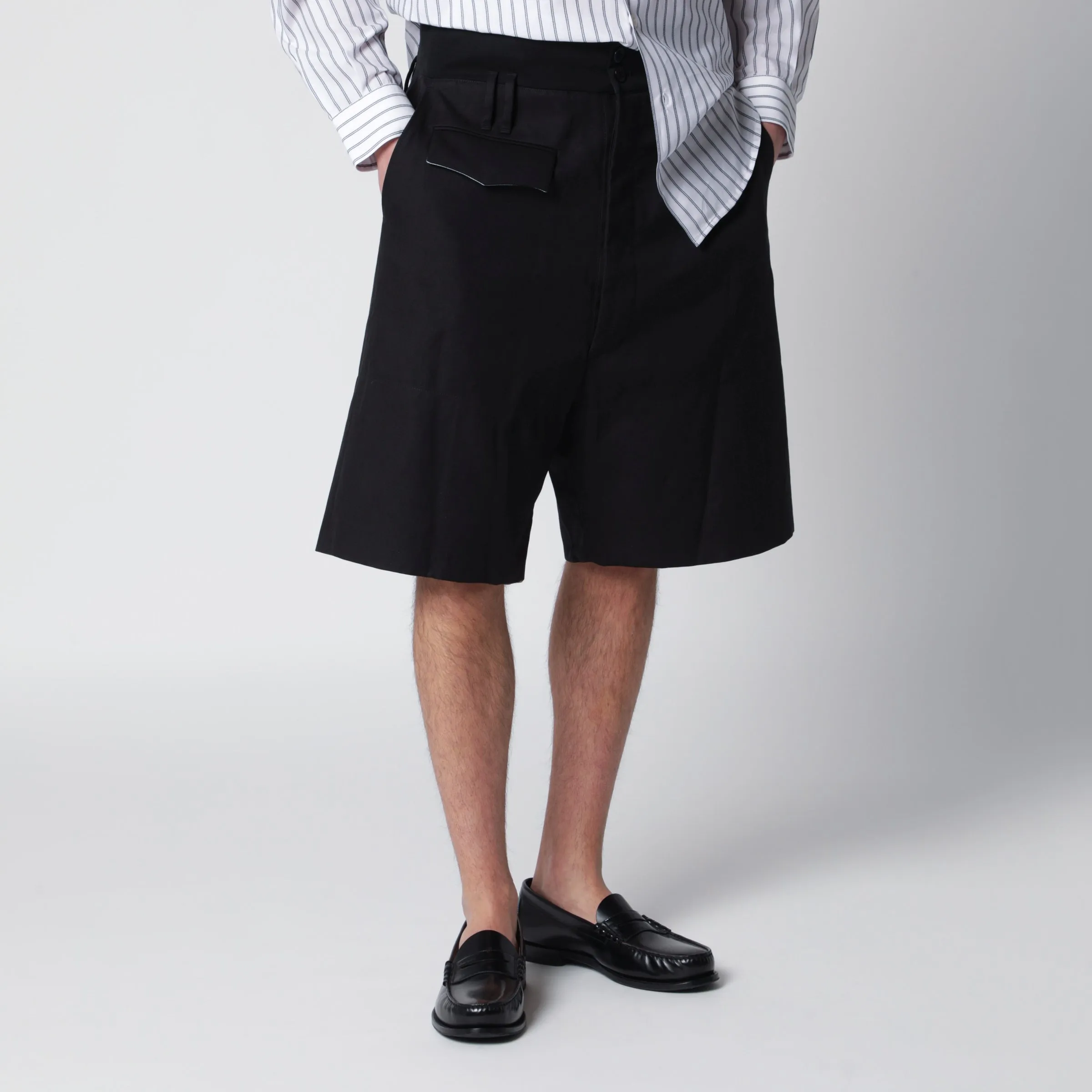 Black Cotton Bermuda Shorts sold by Wanan Luxury