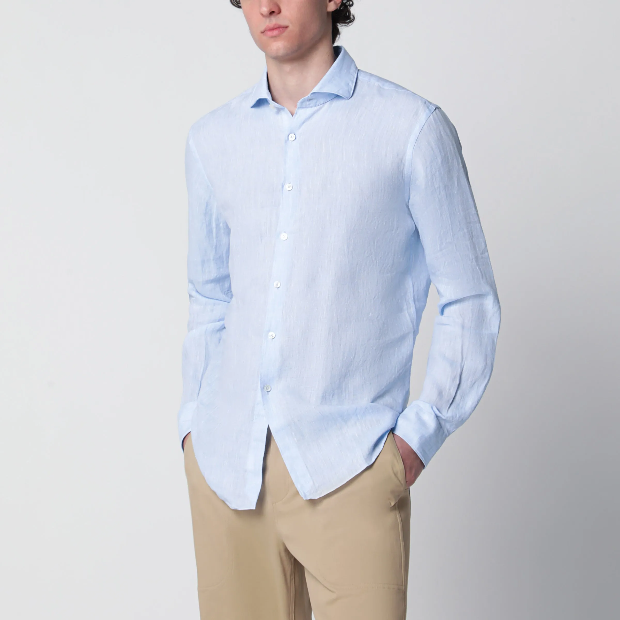 Light Blue Tailor Fit Linen Shirt sold by Wanan Luxury