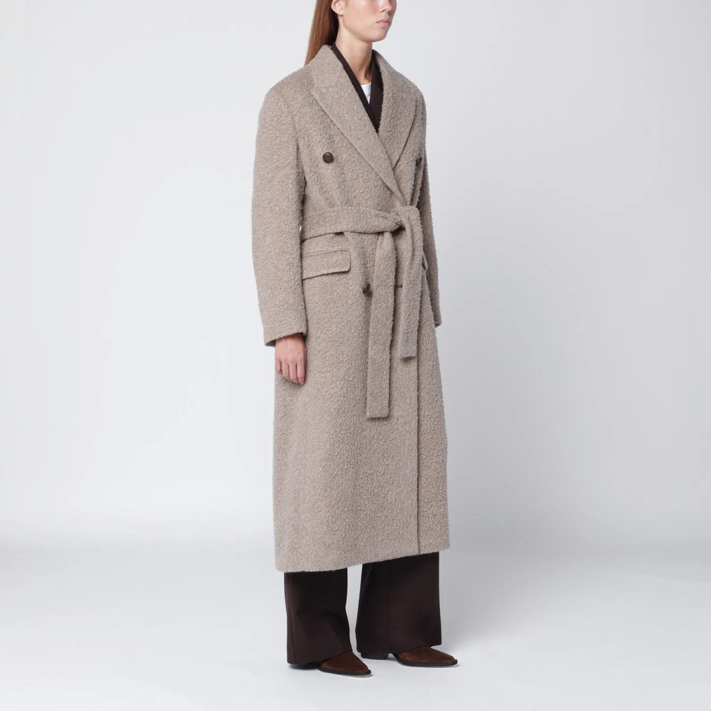 Greige Wool-Blend Belted Coat sold by Wanan Luxury