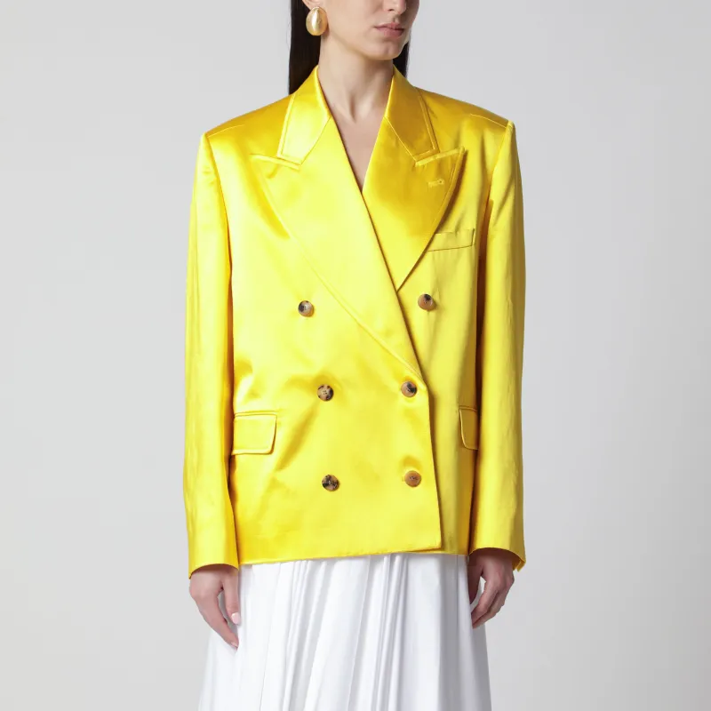 Double-Breasted Cotton Blend Jacket Shiny Yellow made by Dries Van Noten