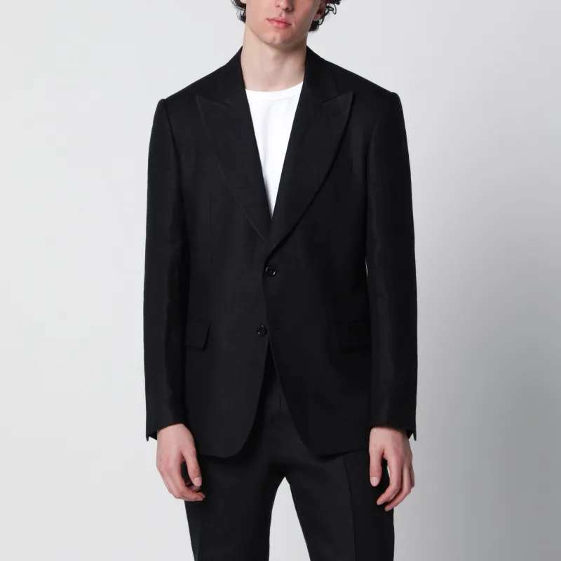 Single-Breasted Black Linen Jacket sold by Wanan Luxury