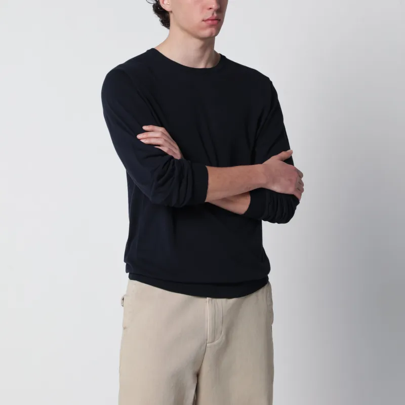 Navy Blue Cotton Crewneck Sweater made by Roberto Collina