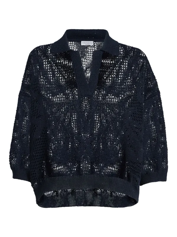 Dazzling Water Lillies Knit Polo Shirt In Linen And Cotton made by Brunello Cucinelli