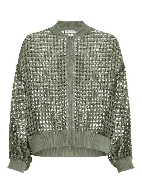 Dazzling Net Embroidery Cardigan In Silk And Linen made by Brunello Cucinelli