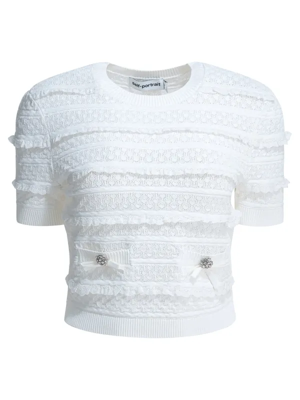 Knitted Crew Neck Sweater Knitwear White made by Self-Portrait