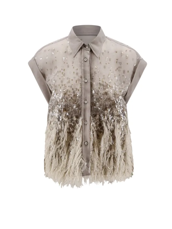 Silk Shirt With Sequins And Fringe made by Brunello Cucinelli