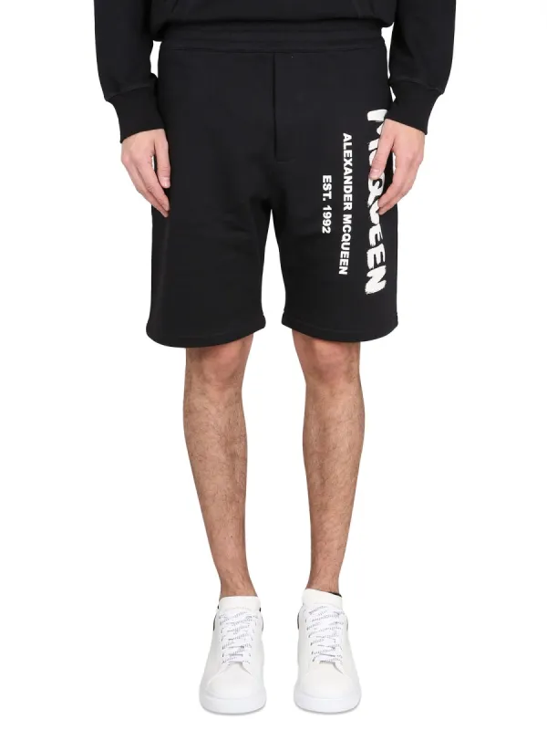 Bermuda Shorts With Graffiti Logo Print sold by Wanan Luxury