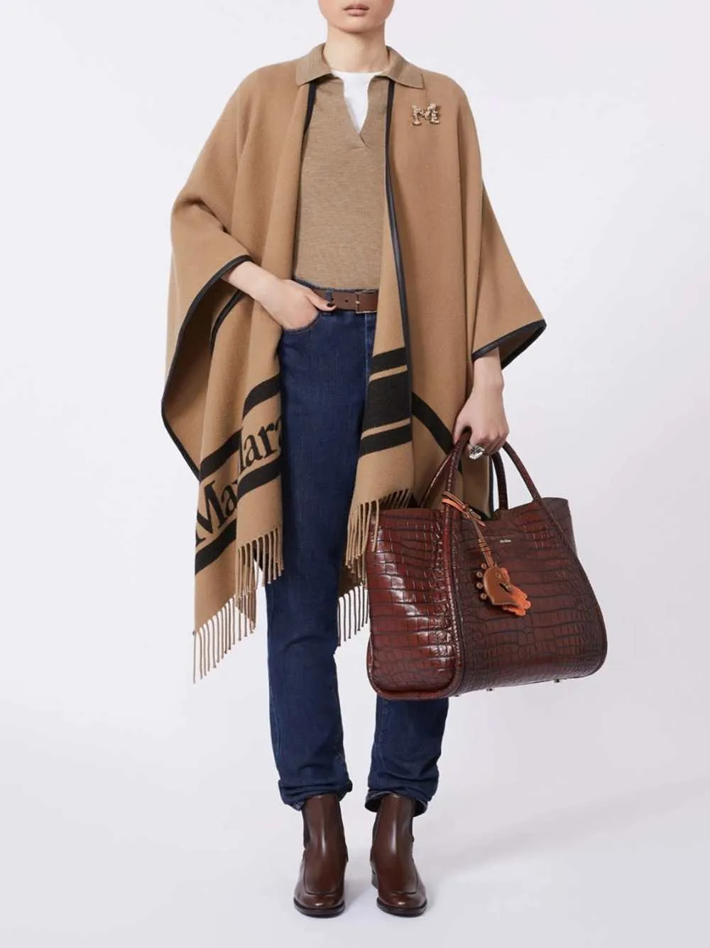 Poncho In Lana Jacquard - Cammello sold by Wanan Luxury product image thumbnail 2
