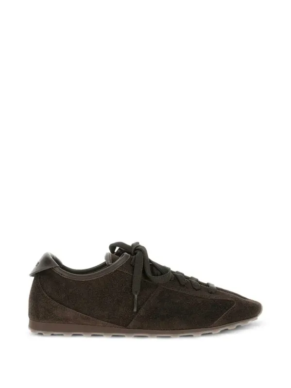 Suede Tennis Sneakers Highlights Brown Suede Almond Toe Flat Laces Rubber Sole Id 26efom00175ac09a14 made by Jacquemus