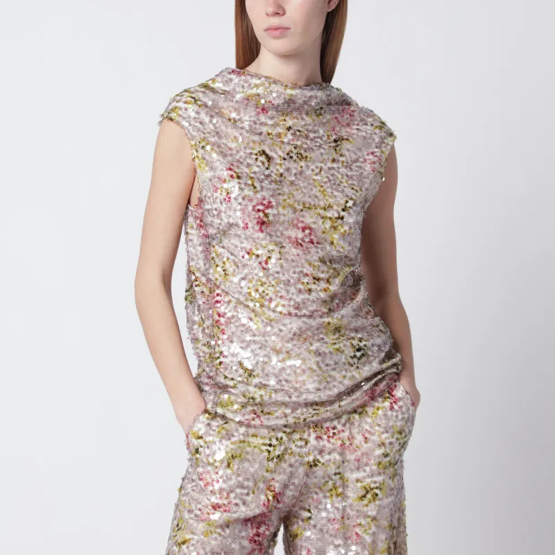Sleeveless High-Neck Top With A Floral Sequin Pattern made by Alberta Ferretti