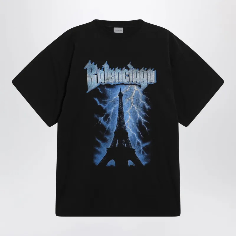 Paris Thunderstorm Oversized Black T-Shirt made by Balenciaga