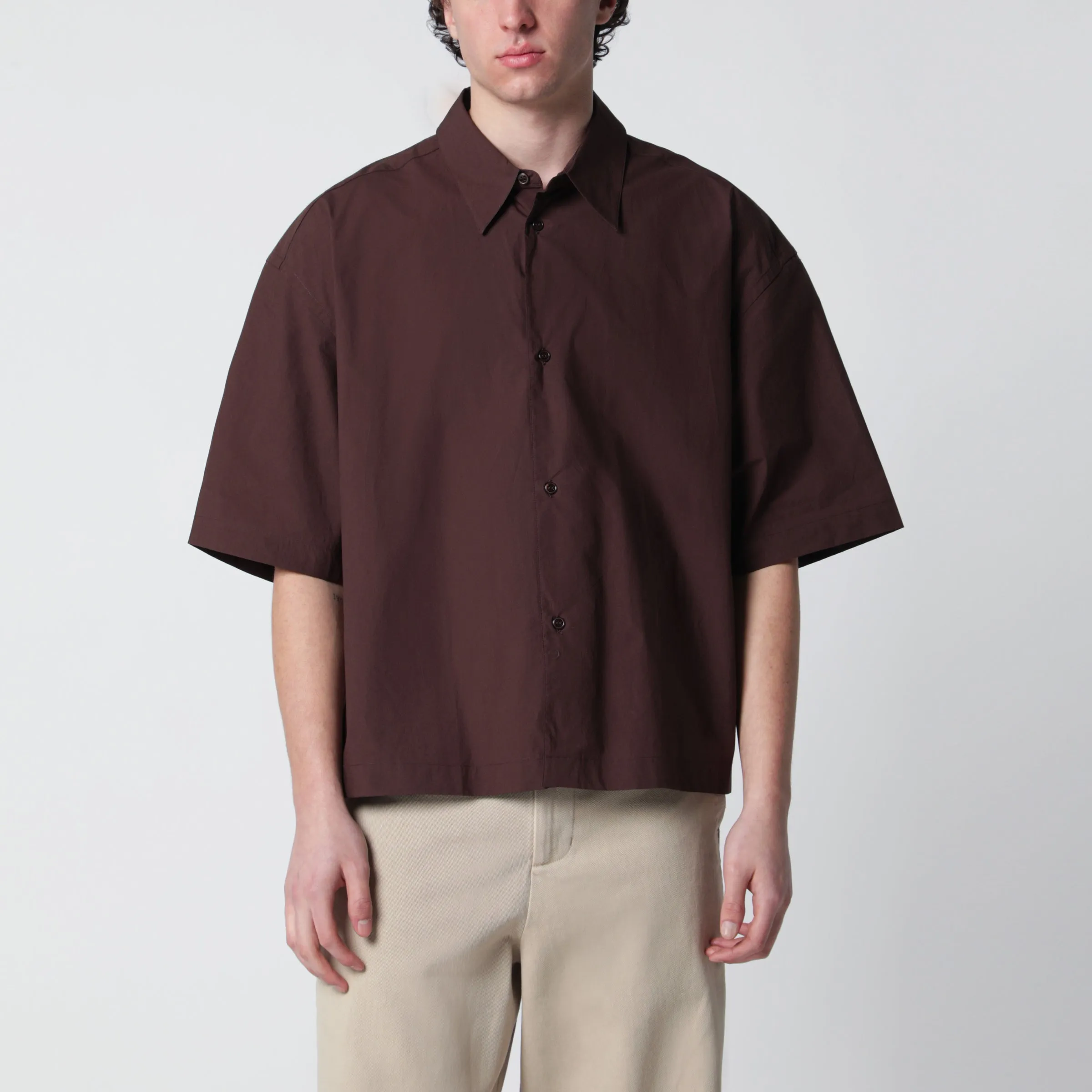 Brown Cotton Poplin Shirt sold by Wanan Luxury
