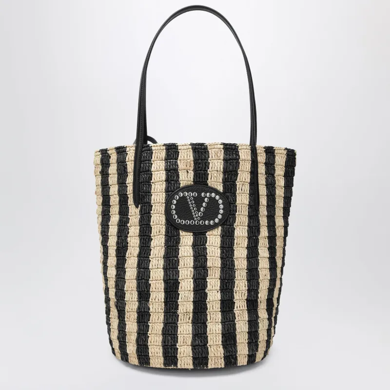 Striped Shoulder Bag In Raffia And Leather made by Valentino Garavani