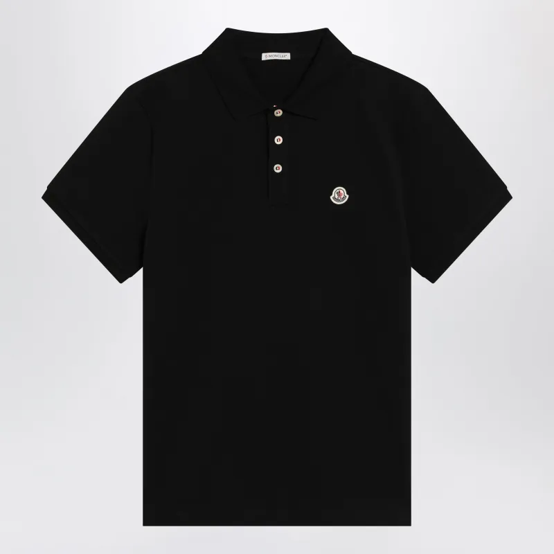 Black Cotton Polo With Logo Patch made by Moncler