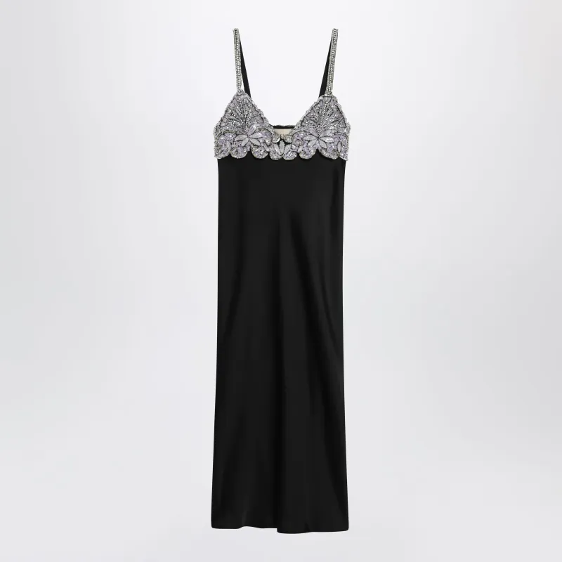 Black Midi Dress With Lace And Crystals made by Valentino