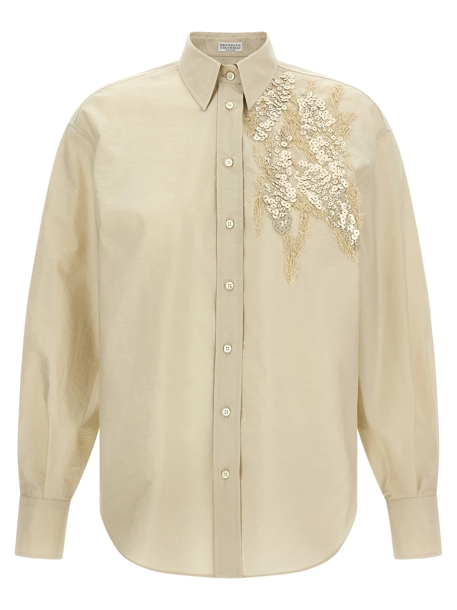 Sequin Embroidery Shirt Shirt And Blouse Beige sold by Wanan Luxury