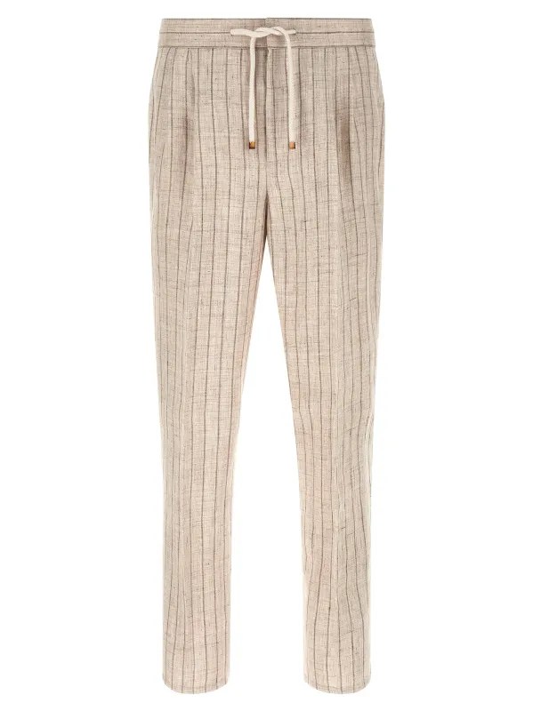 Striped Linen Trousers Pants Beige sold by Wanan Luxury