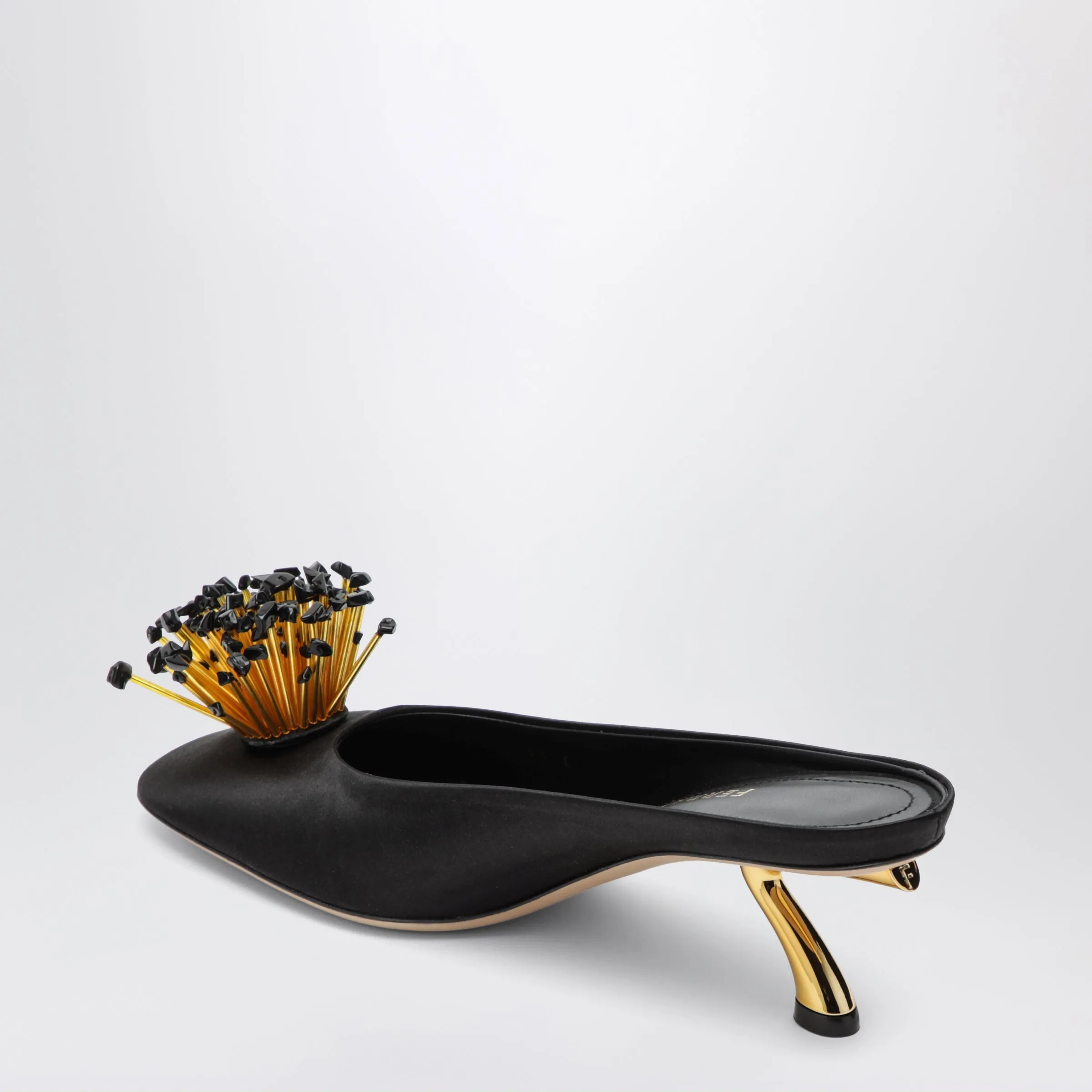 Black Mules With Sculptural Heel And Crystal Flower sold by Wanan Luxury product image thumbnail 2