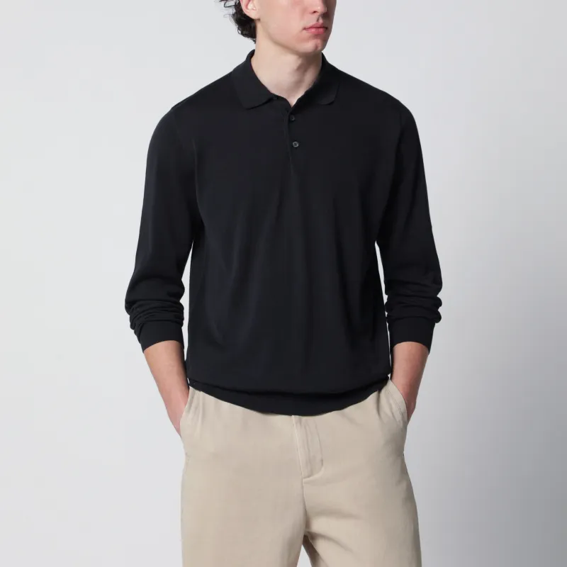 Navy Blue Cotton Polo Shirt made by Wanan Luxury