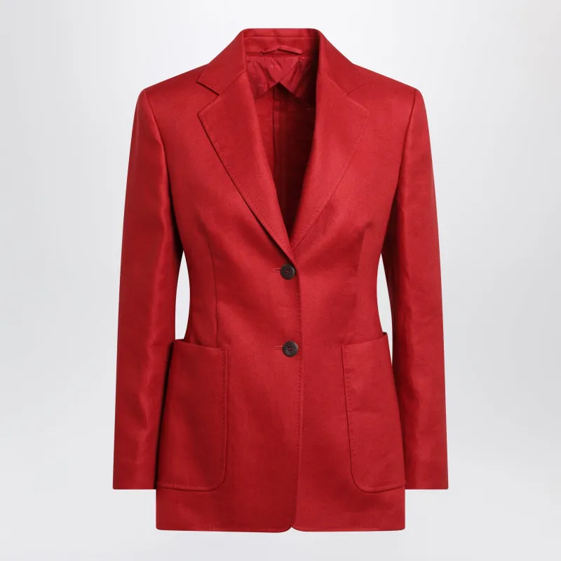 Semi-Fitted Single-Breasted Blazer In Red Linen sold by Wanan Luxury