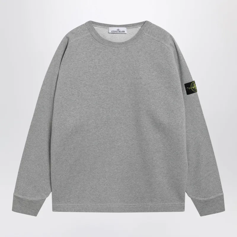 Oversized Crewneck Sweatshirt With Raglan Sleeves In Melange Cotton In Grey made by Stone Island