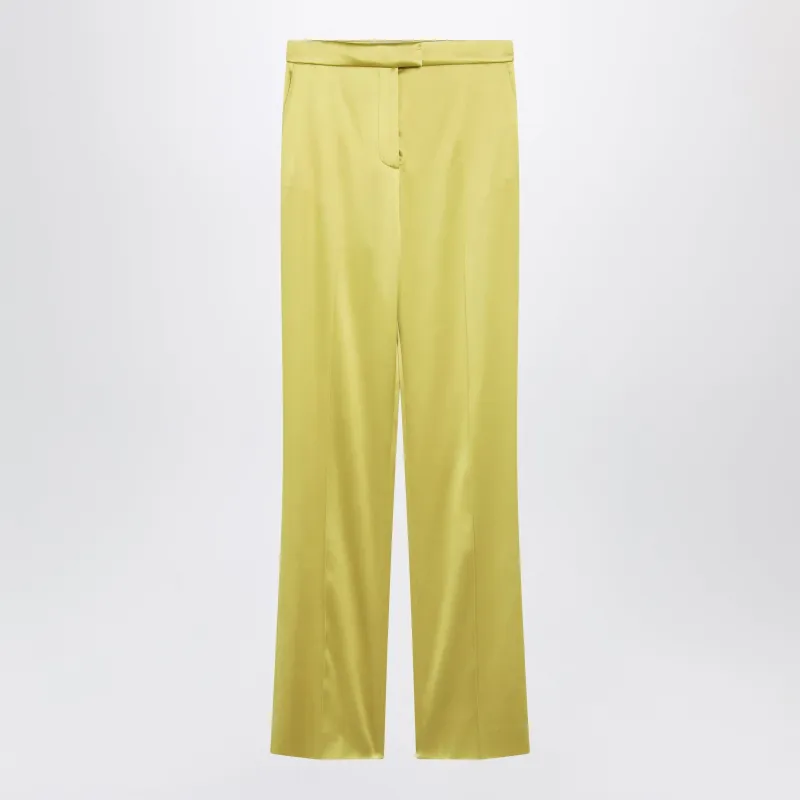 Avocado-Colored Trousers In Shiny Silk Blend made by Valentino