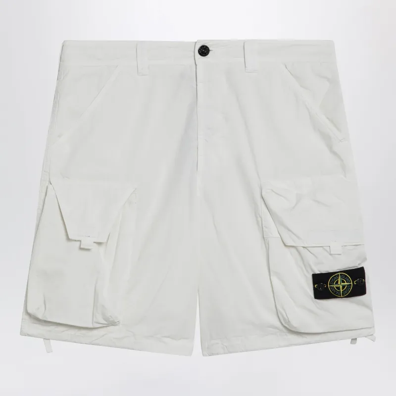 White Cotton And Nylon Ripstop Cargo Shorts sold by Wanan Luxury