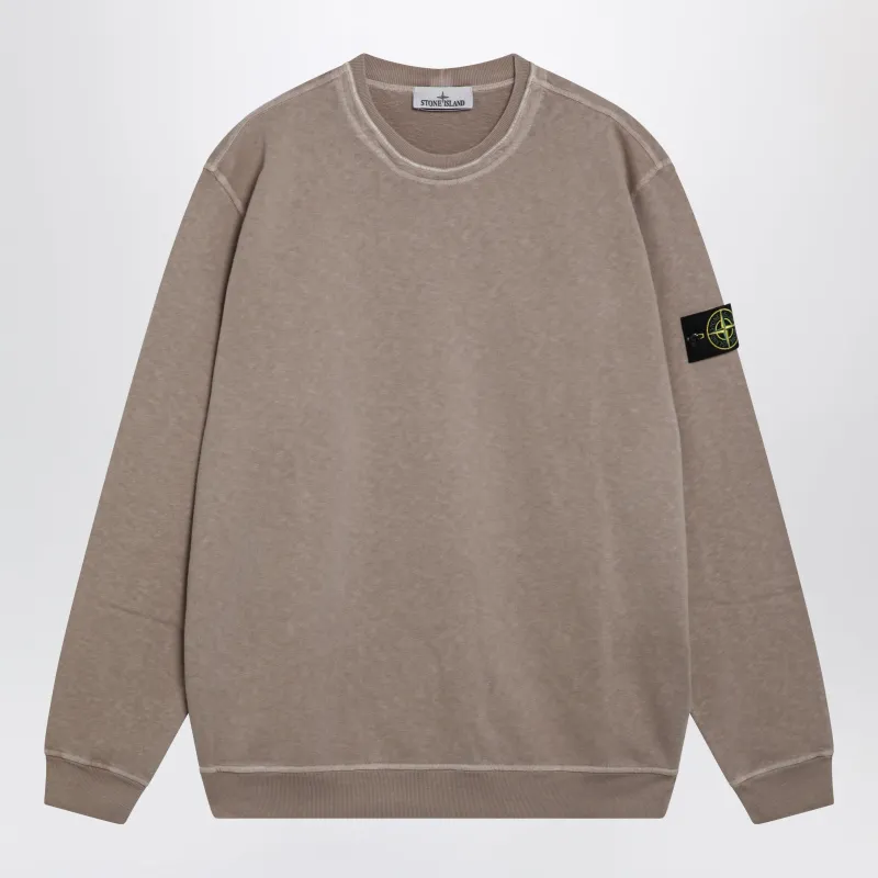 Crewneck Sweatshirt With Old Garment-Dyed Treatment In Slub Cotton In Beige sold by Wanan Luxury