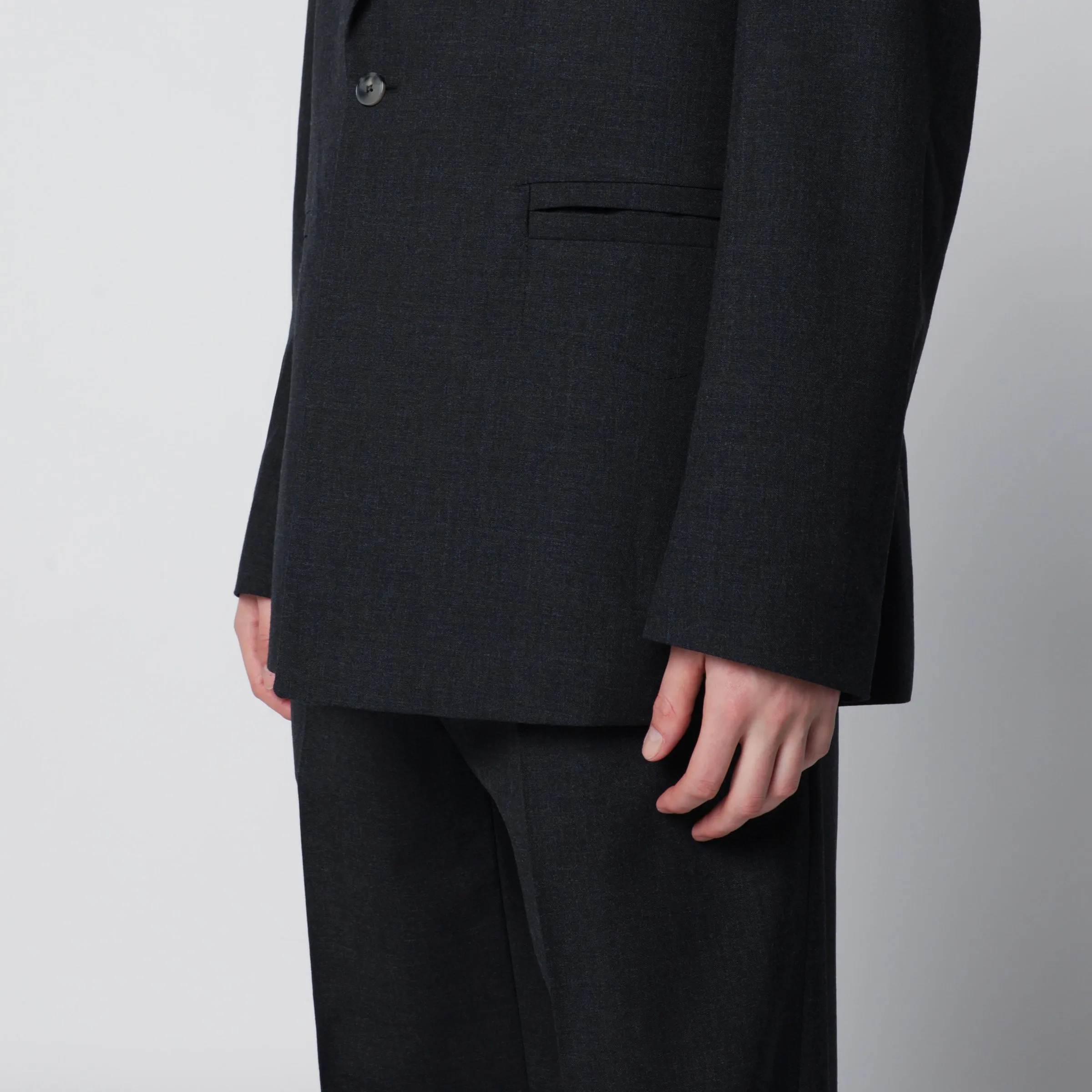 Single-Breasted Jacket Grey Pattern In Wool sold by Wanan Luxury product image thumbnail 2