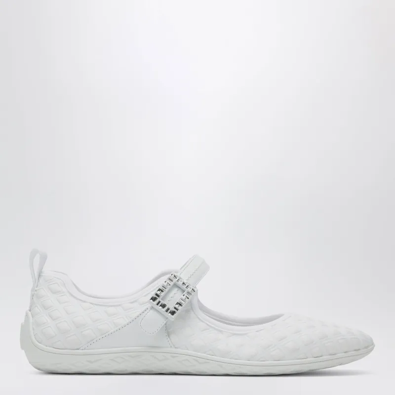 Viv Low Ballerina Flats With Fabric Strap In White made by Roger Vivier