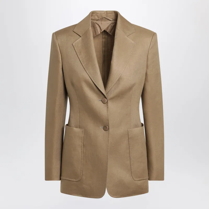 Semi-Fitted Single-Breasted Blazer In Beige Linen sold by Wanan Luxury