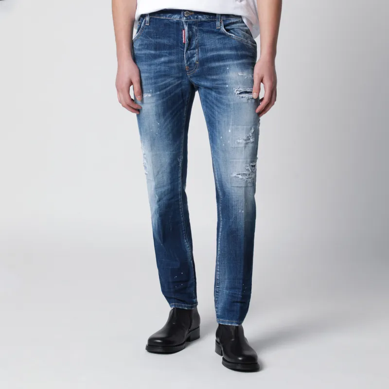 Skater Jeans In Medium Blue With Destroyed Details made by DSQUARED2