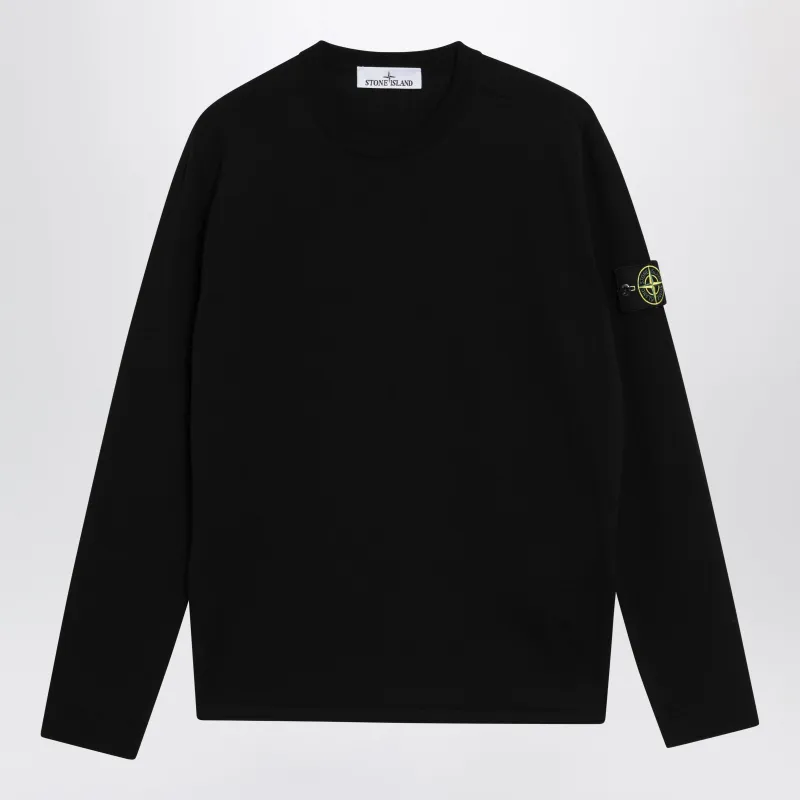 Logo Badge Cotton Sweater In Black made by Stone Island