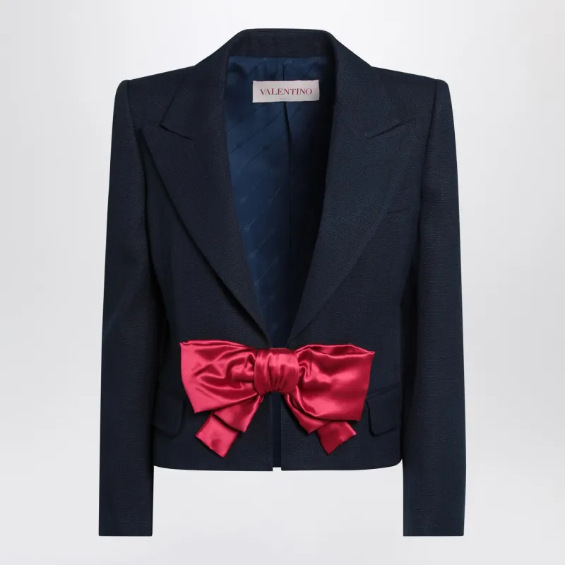 Blue Viscose Jacket With Bow made by Valentino