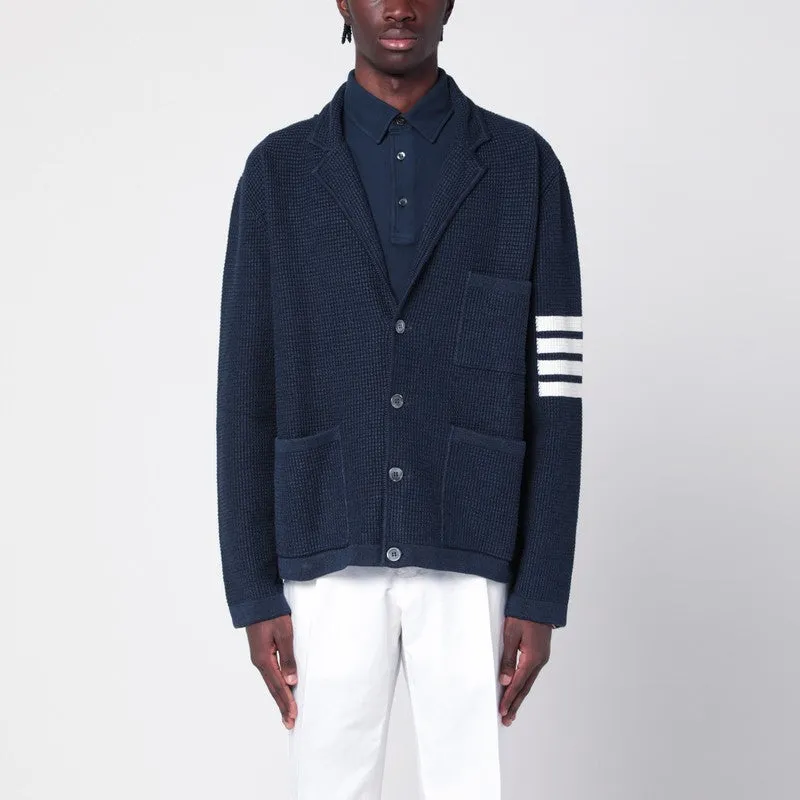 Blue Linen Blend Cardigan made by Thom Browne