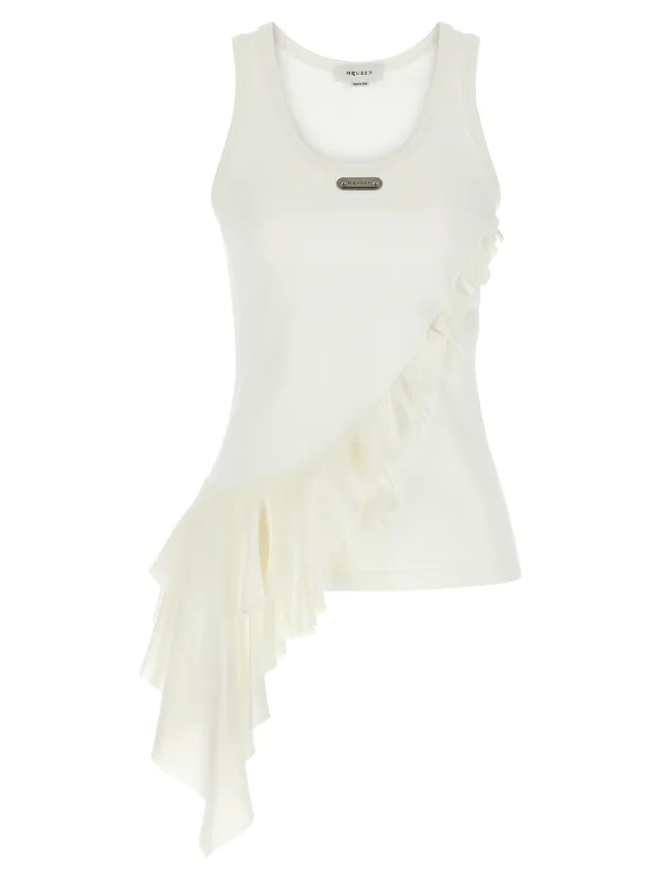 Silk Ruffle Tank Top Tops White made by Alexander McQueen