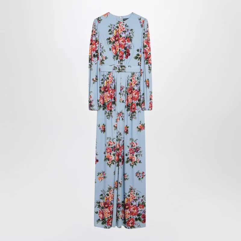 Light Blue Long Dress With Floral Print made by Dolce & Gabanna