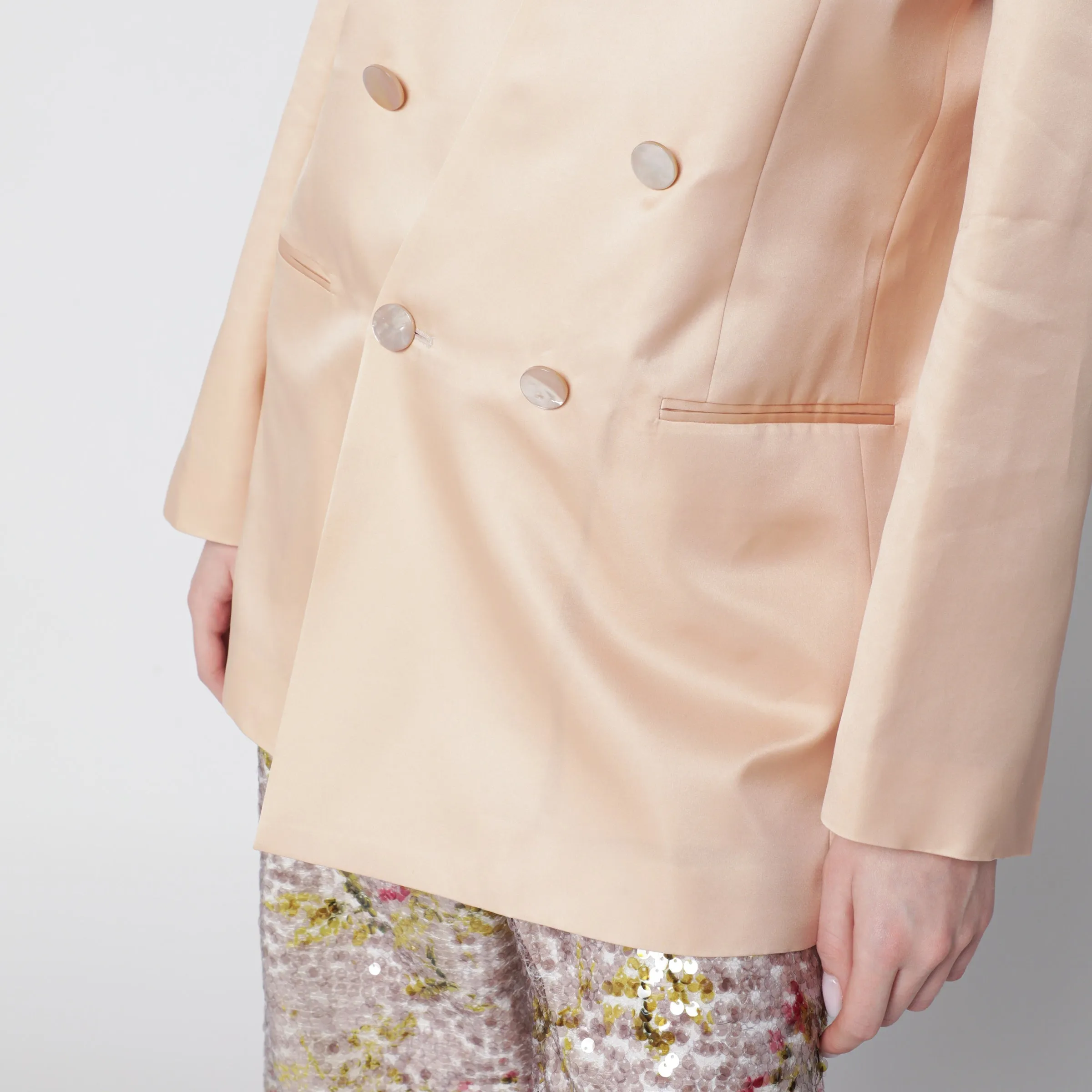 Beige Double-Breasted Jacket In Silk Organza sold by Wanan Luxury product image thumbnail 2