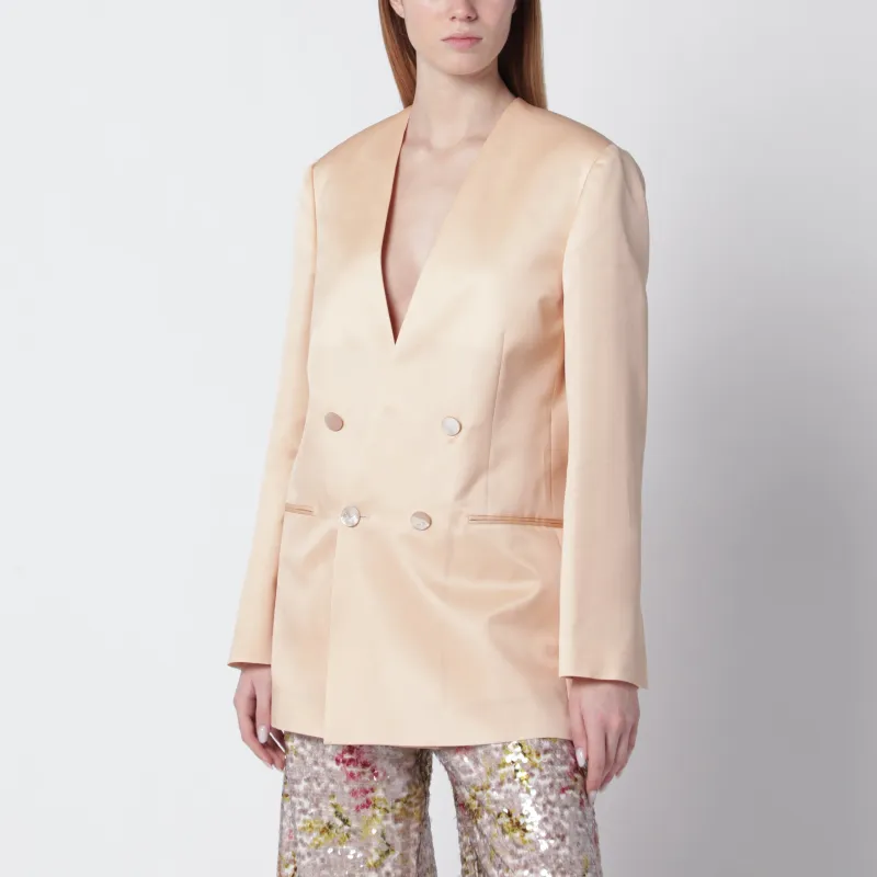 Beige Double-Breasted Jacket In Silk Organza made by Alberta Ferretti