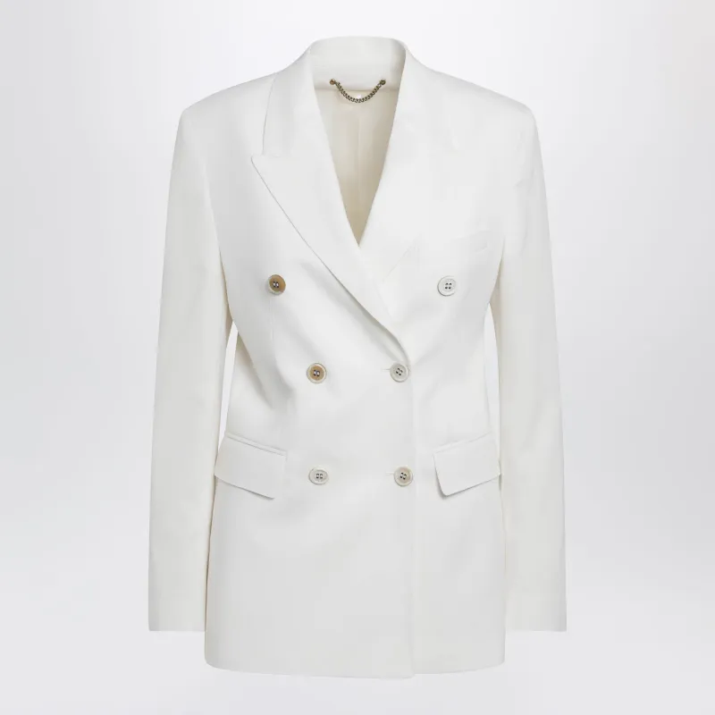 White Double-Breasted Jacket In Wool Blend sold by Wanan Luxury