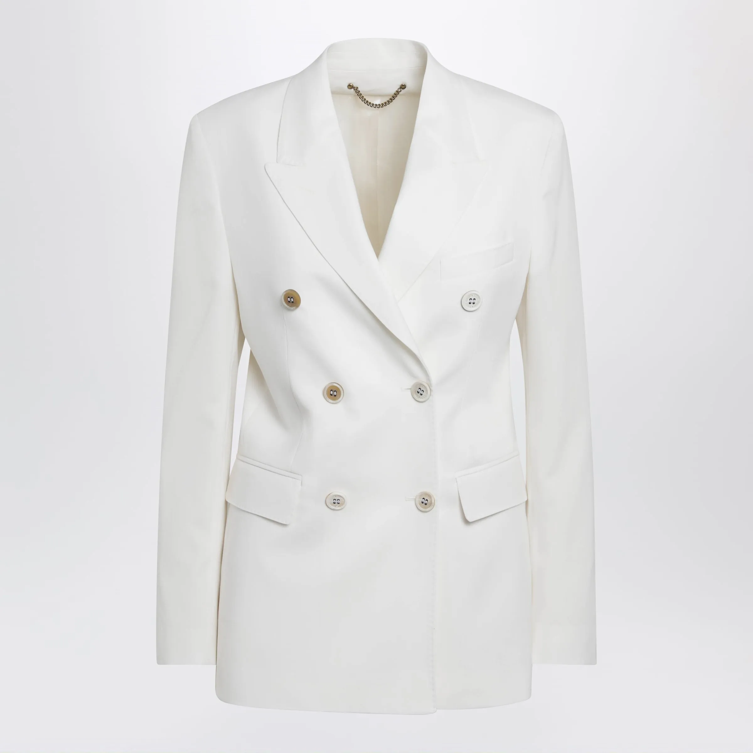 White Double-Breasted Jacket In Wool Blend sold by Wanan Luxury