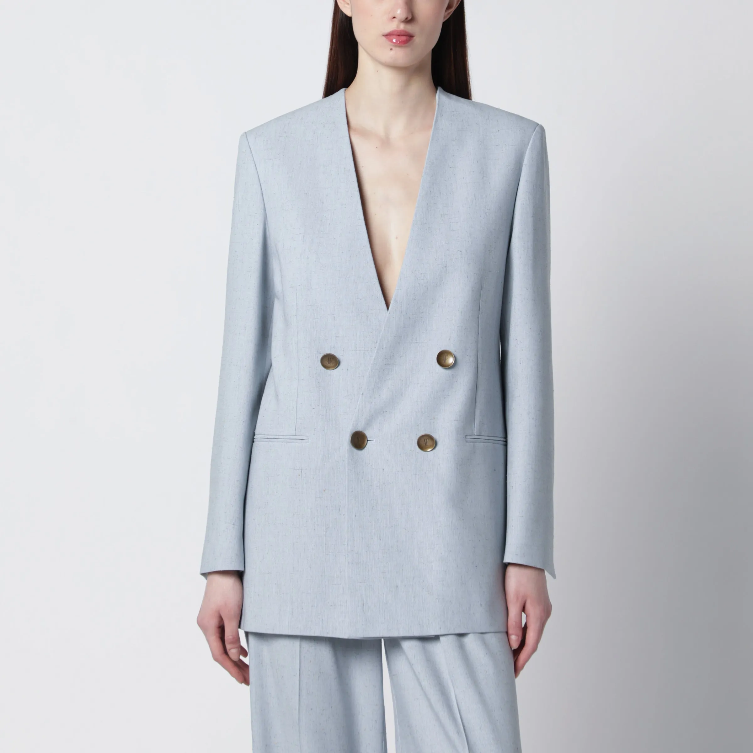 Light Blue Double-Breasted Tweed Jacket sold by Wanan Luxury