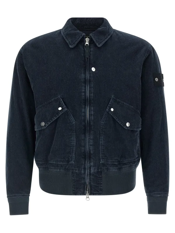 Micro Corduroy-Rinsed Puffer Jackets Blue made by Stone Island