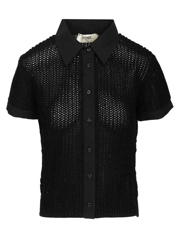 Mesh Shirt Polo Shirt Black made by Fendi