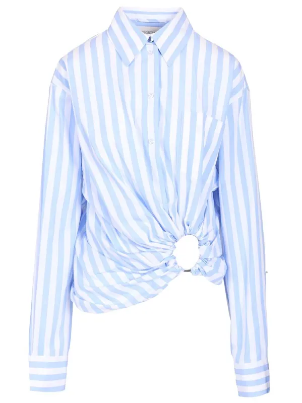 Striped Shirt In Gathered Cotton Poplin Shirts Light Blue made by Sportmax