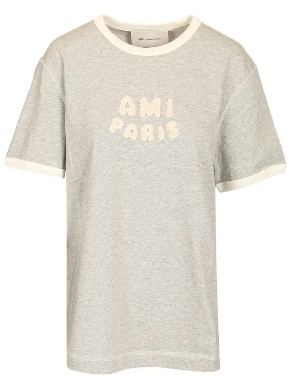 Short Sleeves Classic Fit Teeshirt With Ami Paris Knitted Patch T-Shirt Grey made by Ami
