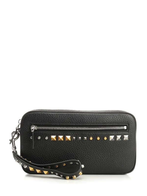 Valentino Garavani Leather Clutch Bag Small Leather Goods Black sold by Wanan Luxury