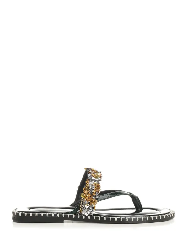 Leather Flip-Flops With Sequins Scarpe Basse Black made by Dries Van Noten