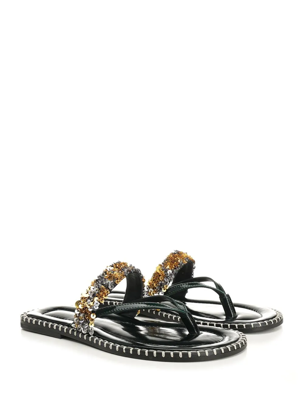 Leather Flip-Flops With Sequins Scarpe Basse Black sold by Wanan Luxury product image thumbnail 2
